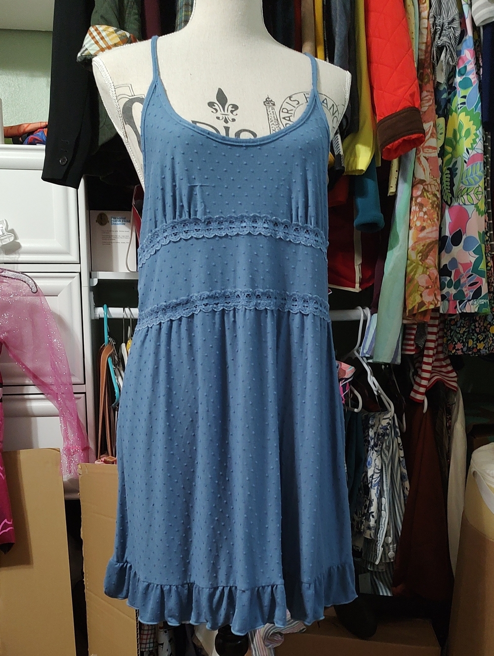 Adore Me Blue Swiss Dot Lace-Trim Camisole Nightdress